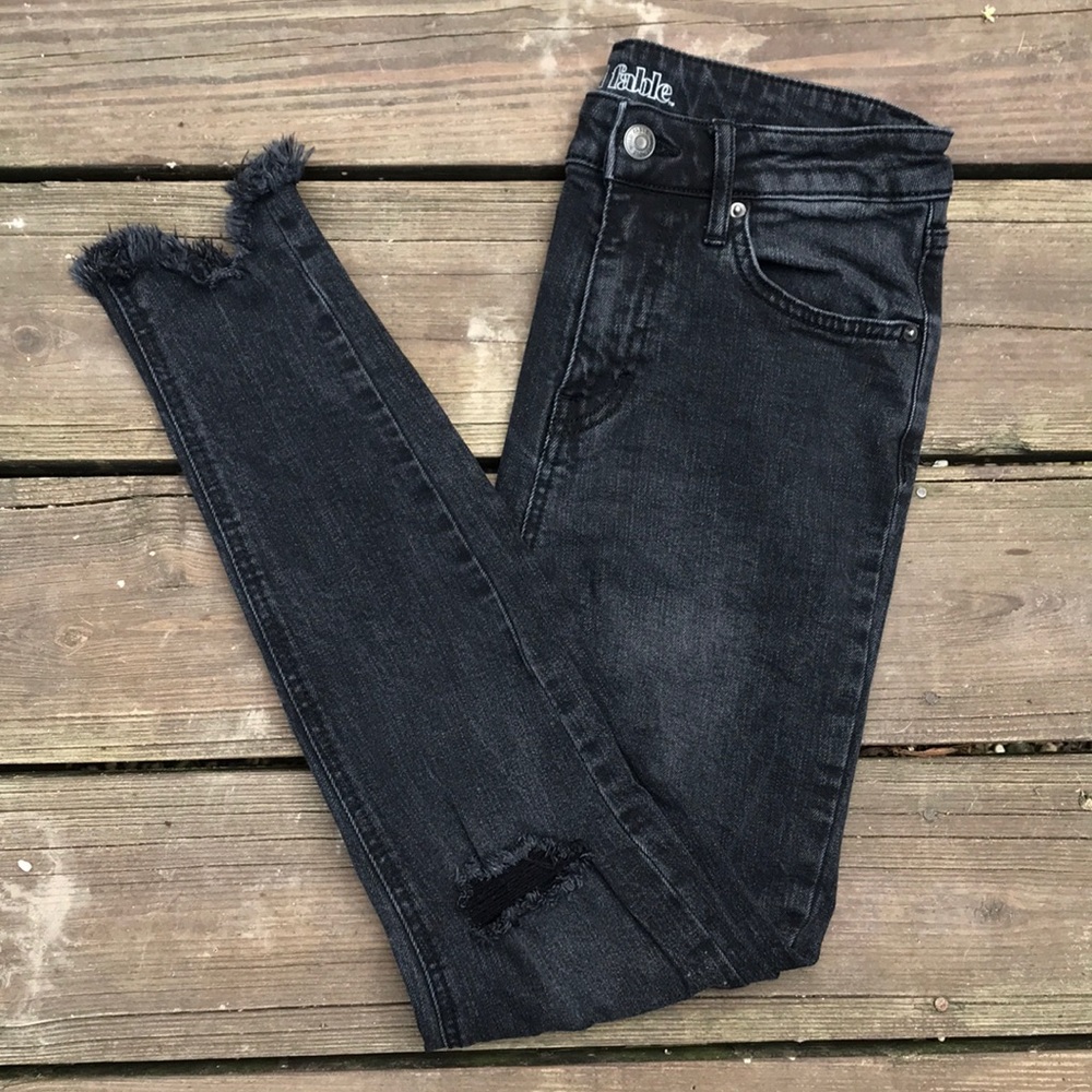Off-Black High-Rise Distressed Skinny Jeans